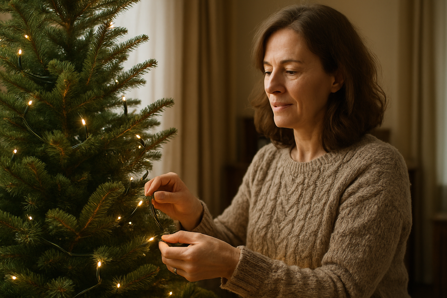 come mettere le luci sull'albero di natale - Illustration